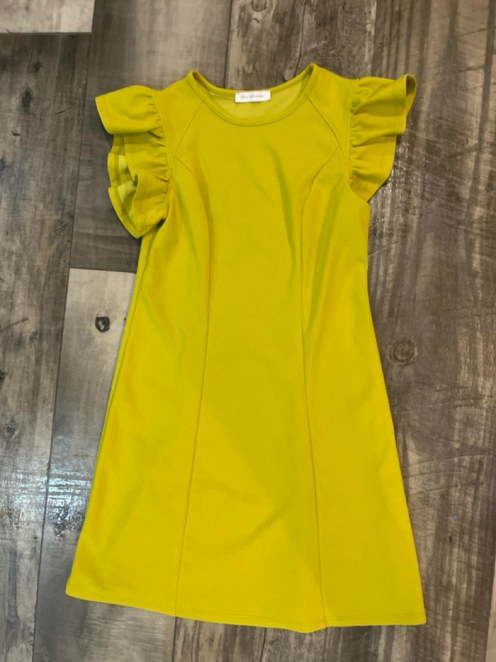 Ces Femme Chartreuse Yellow Green Flutter Sleeve Dress Womens Small